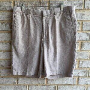 Perry Ellis Linen Blend Beige Flat Front Shorts Men's Size 34